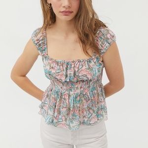 URBAN OUTFITTERS SMOCKED PEPLUM TOP (PINK FLORAL)